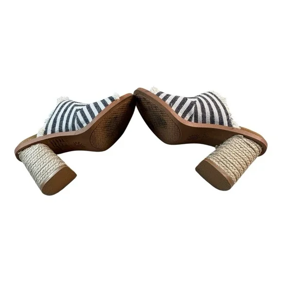 Yellow Box Striped Fringe Heeled Mules Size 7.5 Boho Slip-On‎ Sandals - Picture 4 of 9